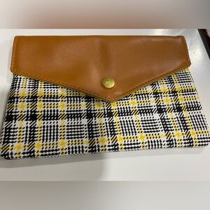 New Ipsy Brown Yellow Plaid Clutch-Cosmetic Bag